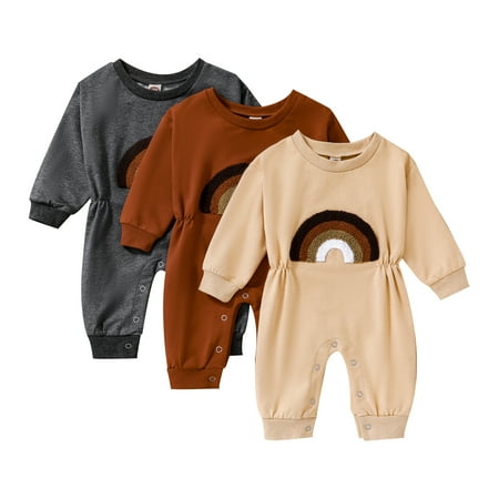 

Baby Girls Boys Long Sleeve Rainbow Embroidery Romper Autumn Winter O Neck Casual Warm Jumpsuit
