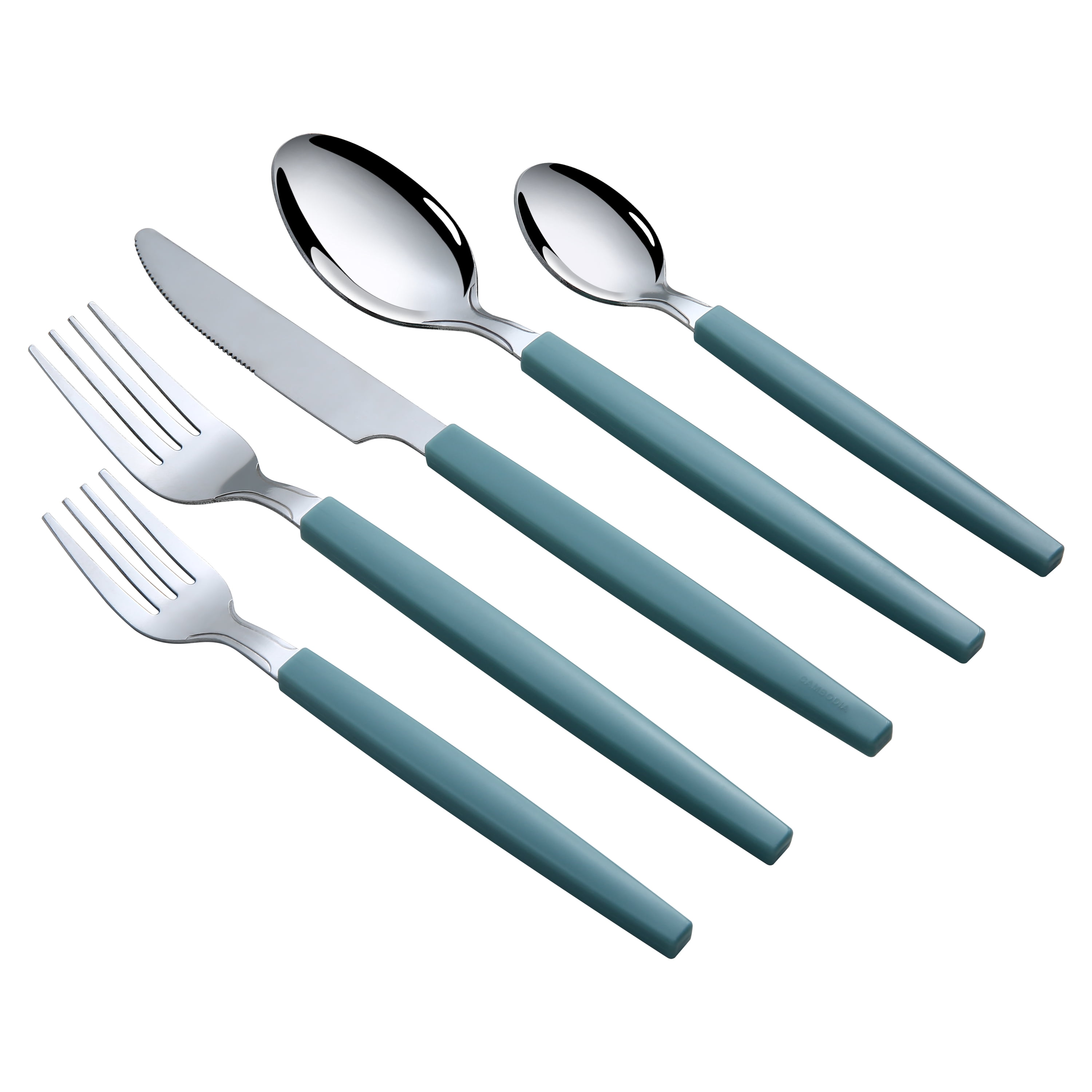 Mainstays 49-Piece Teal Blue Stainless Steel Flatware Set with Plastic Tray, Service for 8
