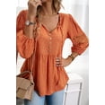 thumbnail image 2 of Tie Neck Crochet Detail Three Quarter Sleeve Blouse for Women Orange Large, 2 of 4