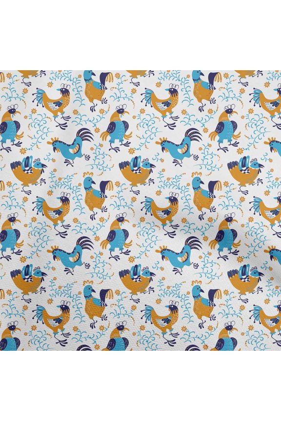 Cotton Silk Light Blue Fabric Rooster Cock Dress Material Fabric Print Fabric By The Yard 42 Inch Wide-MK