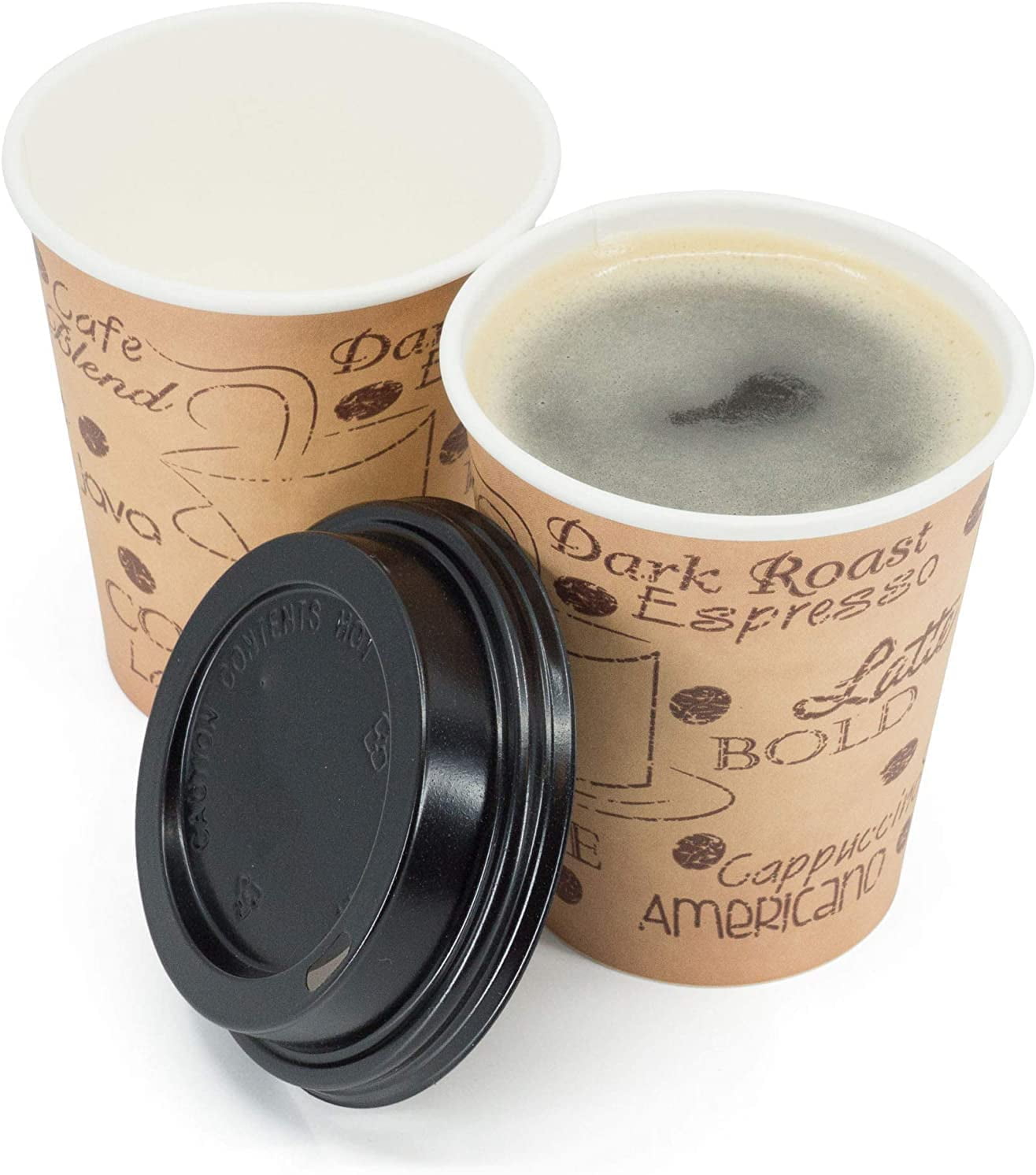 ECODESIGN-US 4 Ounce Disposable Espresso Paper Hot Cups with Black Lids - 50 Sets - Print - Small Portion Sample Shots