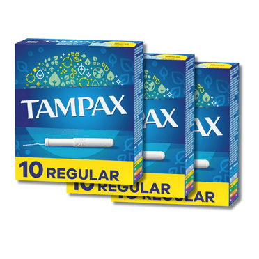 Tampax Cardboard Tampons Regular Absorbency, Anti-Slip Grip, LeakGuard Skirt, Unscented, 10 Count (3 Pack) 30 Count