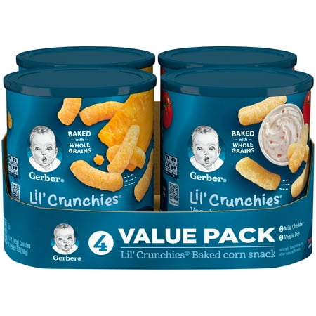(4 Canisters) Gerber Lil' Crunchies Mild Cheddar & Veggie Dip Baked Corn Snack Variety Pack, 1.48 (Best Snacks For Infants)