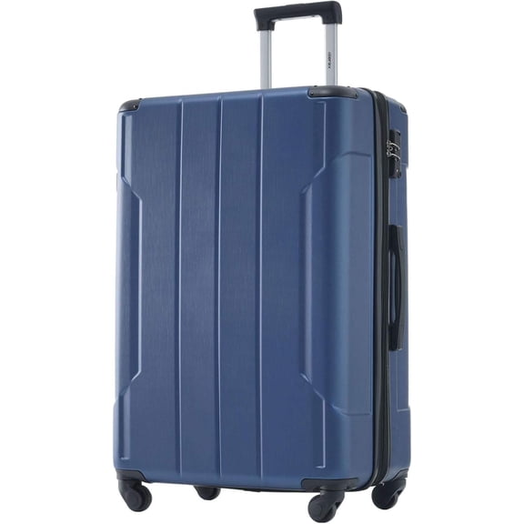 28 Inch Checked-Large Hard Shell Luggage with Spinner Wheels, TSA Lock, Aluminum Alloy Corners (Blue)