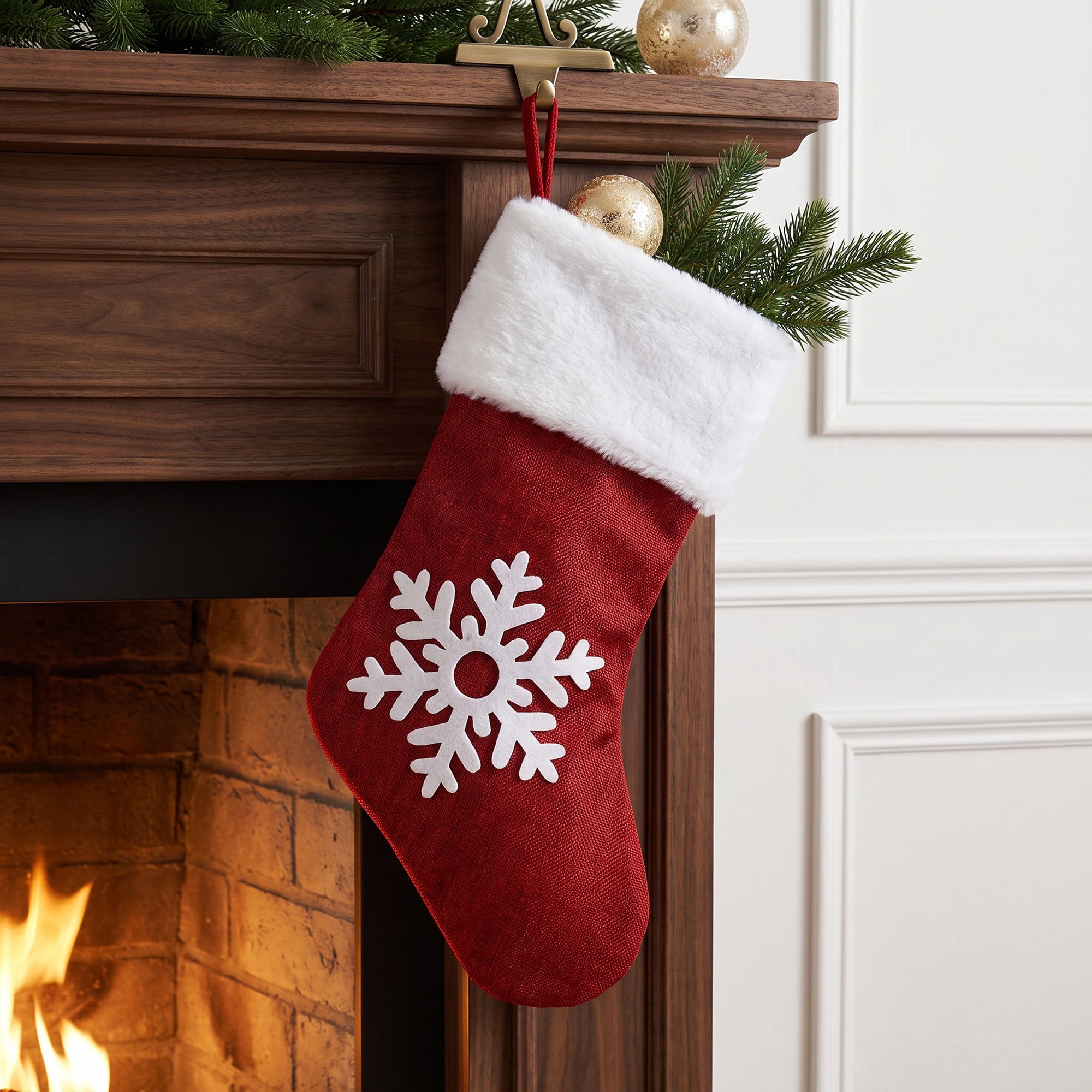 Unique Bargains Embroidered Monogram Stocking Cable Knit Snowflake Pattern 18"