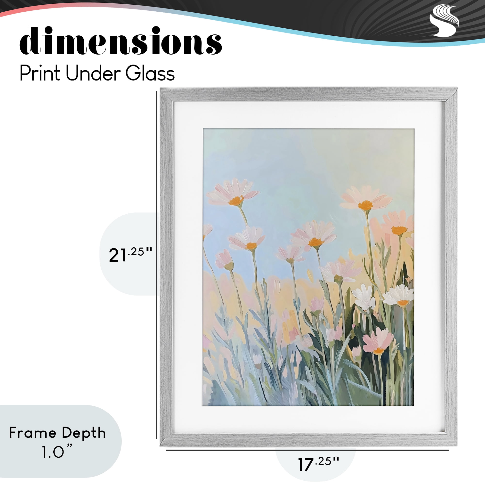 Stupell Industries Pastel Meadow Daisies at Dawn Gray Framed Print Under Glass, design by The Prints Vibe