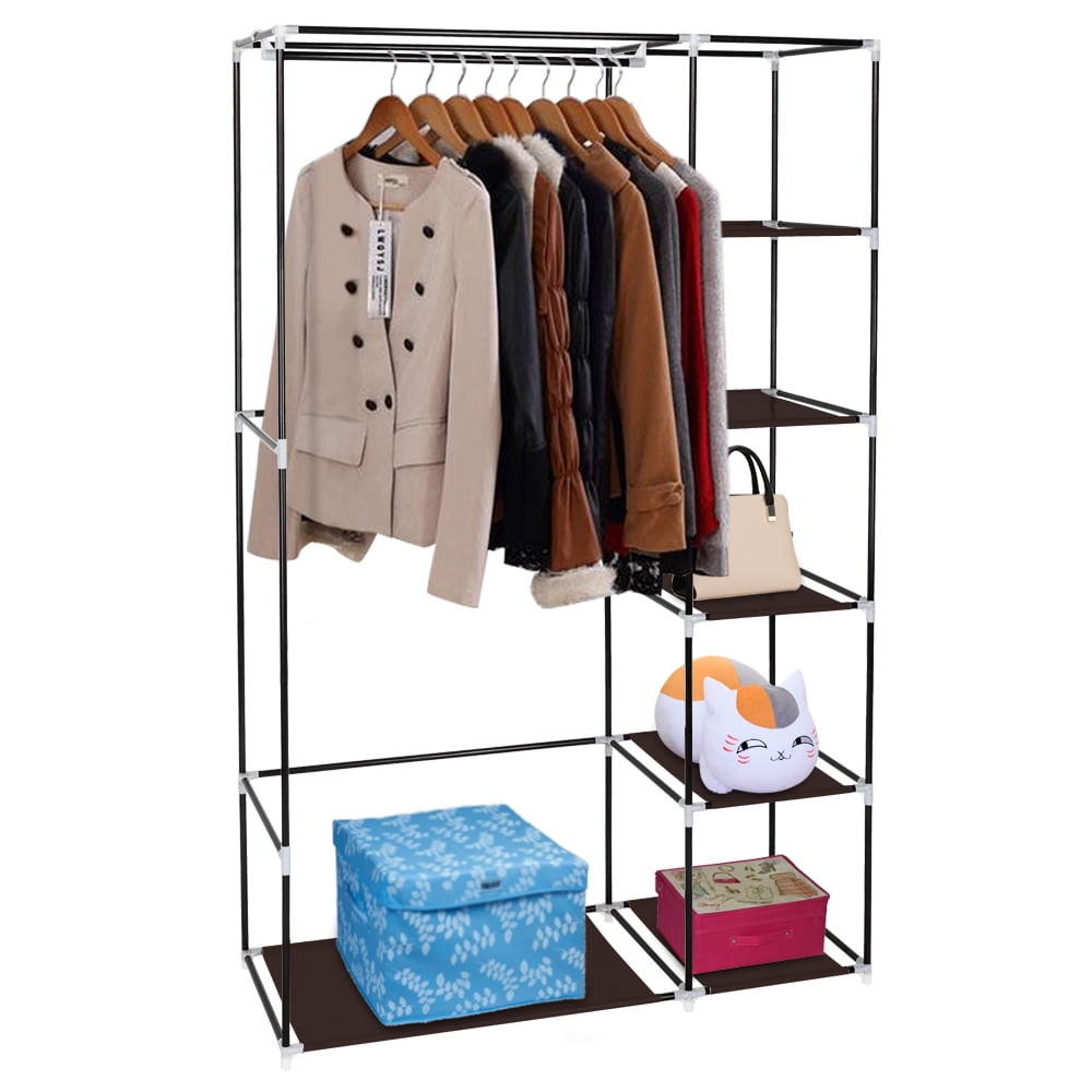 Kepooman 67" Portable Clothes Closet Organizer with Nonwoven Fabric Cover, Dark Brown Kepooman 67" Portable Clothes Closet Organizer with Nonwoven Fabric Cover, Dark Brown