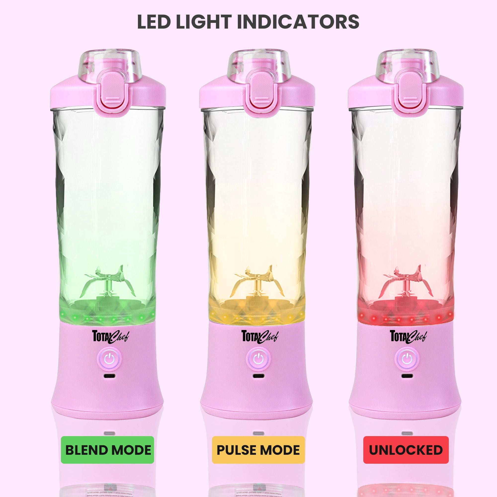 Total Chef Cordless Portable Blender 20 oz, USB Rechargeable, Lilac