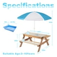 thumbnail image 2 of Kids Wooden Picnic Table with Umbrella, 3-in-1 Outdoor Sand Water Table, Convertible Activity Table for Toddlers, Solid Cedar Wood, Gray, CPSIA Certified, 2 of 9
