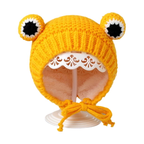 TQEHS Gorro cálido para bebé, bonito gorro con forma de rana y doble bola, gorro cálido para niños pequeños con protección para las orejas Win T4Y8