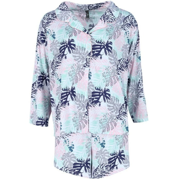 PJ Couture  Tropic Palms Notch Collar Short Set (Women's Plus)