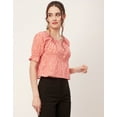 thumbnail image 3 of Moomaya Printed Cinched Waist Top, Half Sleeve Round Neck Retro Tops For Women, 3 of 9