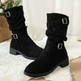 thumbnail image 5 of Mostsola Womens Motorcycle Boots Suede Slouchy Buckle Strappy Pull on Round Toe Mid Calf Boots, 5 of 8