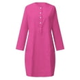 thumbnail image 4 of Women Casual 3/4 Sleeve Dress Crew Neck Button Dresses Dressy Loose Lounge Wear Daily Dress with Pockets, 4 of 5