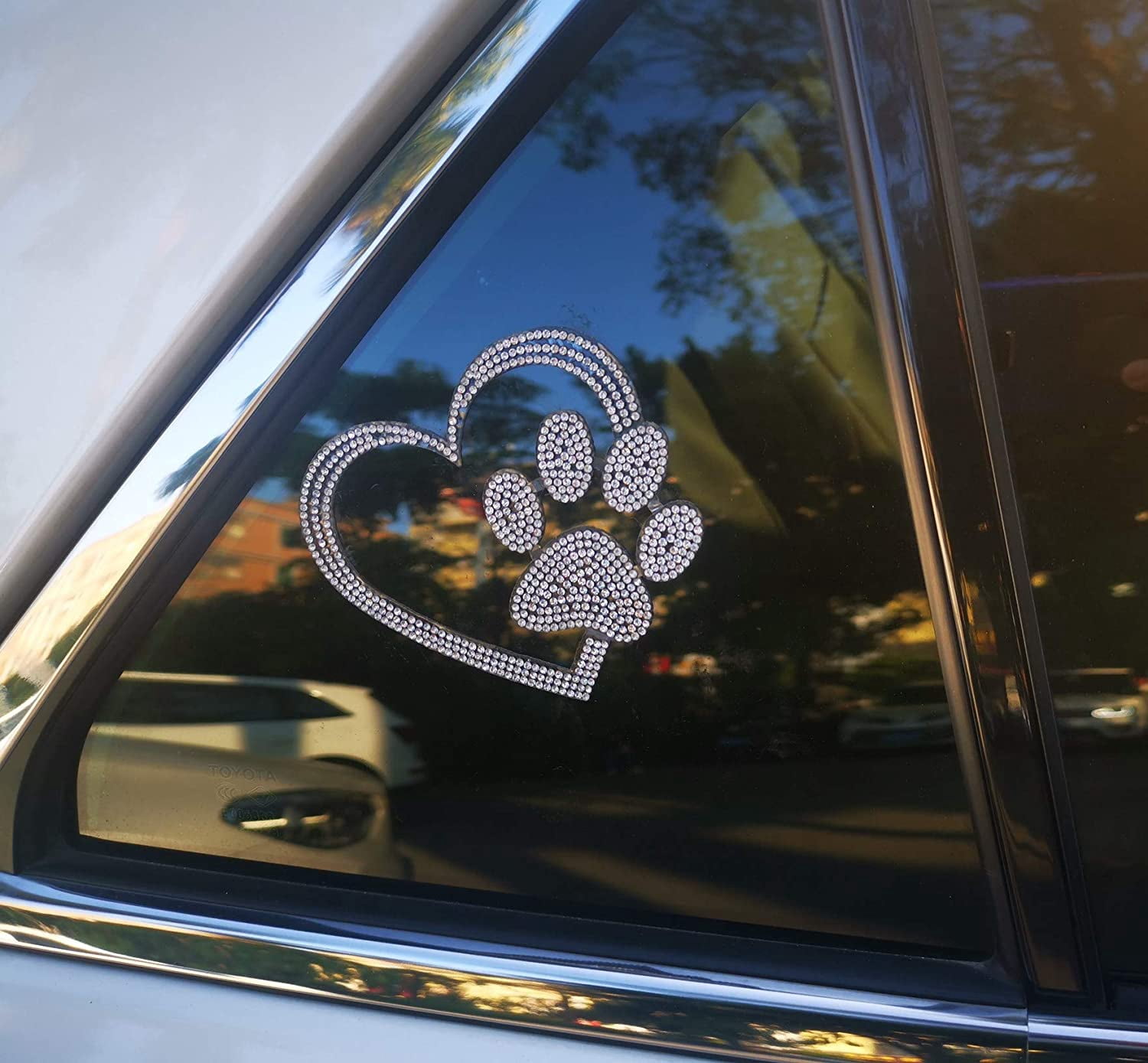 car Bling Stickers and Decals, Cars Walls Laptop Luggage Bling Rhinestone Stickers, Heart with Dog paw(4 X 3.5 Inch)