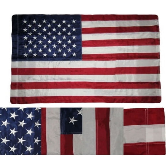 3X5 FT USA Embroidered Blue Sleeve Pole Pocket Deluxe Nylon Stars American Flag