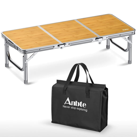 Anbte Table de Pique-Nique Pliante Basse 3 Pieds, Petite Table de Camping en Aluminium Plus Épaisse avec Sac de Rangement, Poignée Portable, Légère, pour Camping Plage P