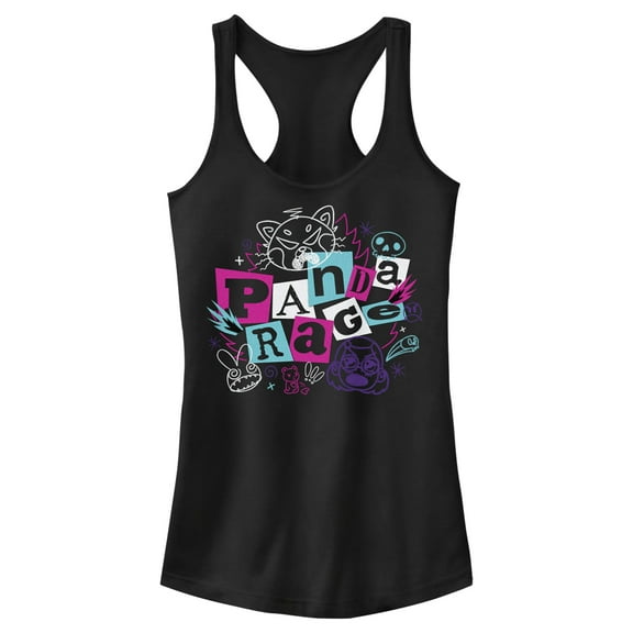 Junior's Turning Red Panda Rage Doodles  Racerback Tank Top Black X Small