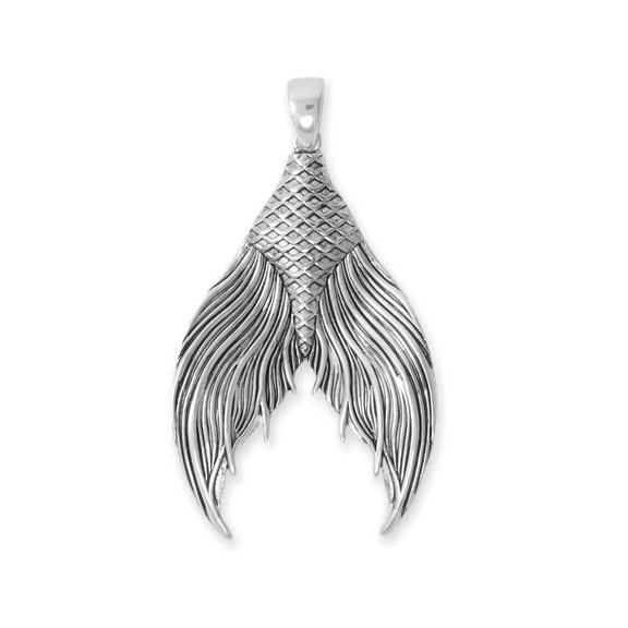 Mermaid Tail Pendant Oxidized Sterling Silver