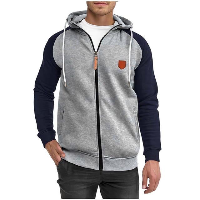 ShomPort Raglan Sleeve Hooded Coats for Mens Drawstring Color Block Cozy Sweatshirts Trendy Lightweight Jackets with Pockets