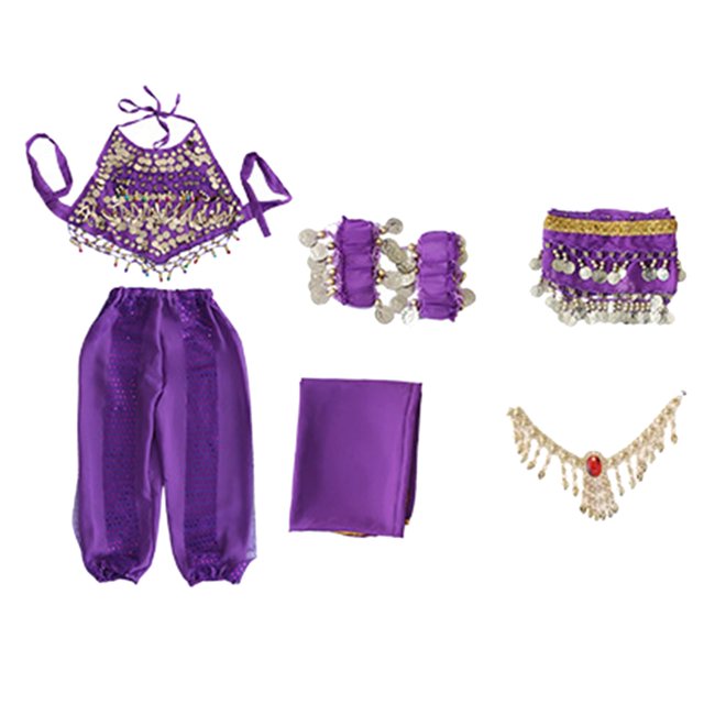 Conjunto de trajes de danza del vientre para niños, trajes de baile para niñas, traje de Halloween, ropa de danza del vientre de la India para , púrpura, 150cm Yinane Trajes de danza del vientre