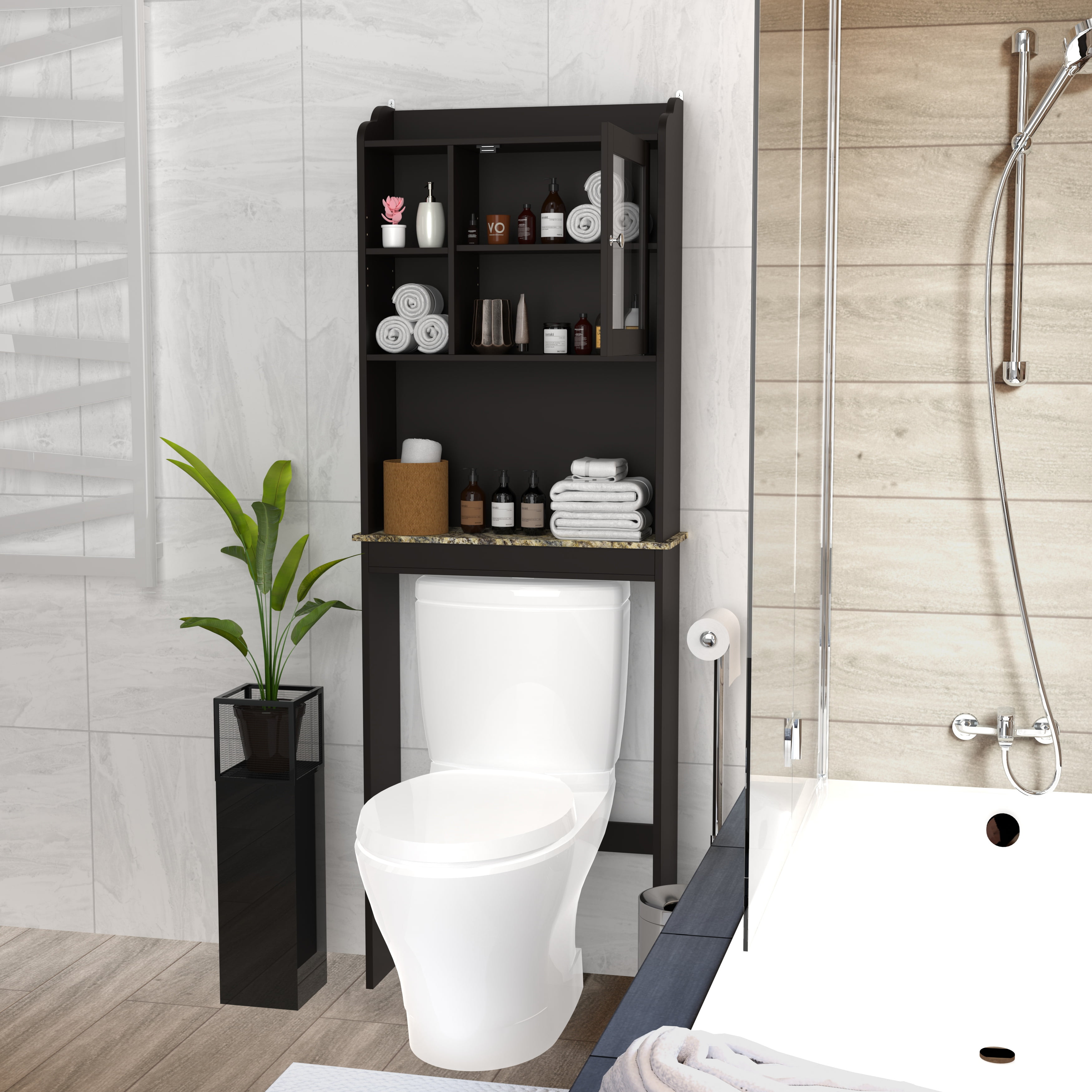Over The Toilet Storage Cabinet Bathroom Space Saver Organizer Freestanding Wood Storage Cabinet,Espresso 02