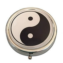 Yin and Yang Three Section Pocket/Purse/Travel Pill Box Case (Black and White)