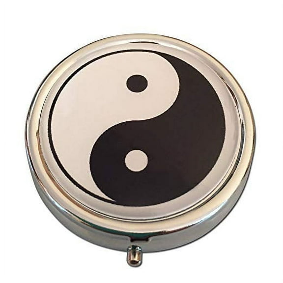 Yin and Yang Three Section Pocket/Purse/Travel Pill Box Case (Black and White)