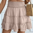 thumbnail image 4 of QHFBli Womens High Waist Ruffle Flowy Mini Skirts Stretchy Waist Solid Lined Layered Pleated Casual Beach Short Skirt, 4 of 6
