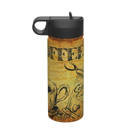 

KLL Coffee Vintage Pattern 18OZ Water Bottle With Straw Stainless Steel Sports Water Cup Flask Sports Water Cup Flask Wide Mouth Travel Thermal Mug
