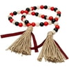 TekDeals Wooden Beads Garland Tassels Farmhouse Rustic Country Hanging Decor With Jute Rope