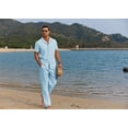 thumbnail image 3 of COOFANDY Men's 2 Piece Casual Linen Outfit - Beach Button Down Shirt & Loose Pant Sets, 3 of 16