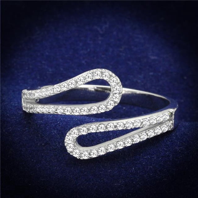 Women Rhodium 925 Sterling Silver Ring with AAA Grade CZ in Clear - Size 8