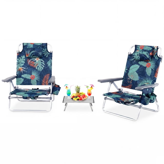 Costway 3PCS Outdoor Camping Set with 5-Level Adjustable Backrest Storage Bag Towel Bar