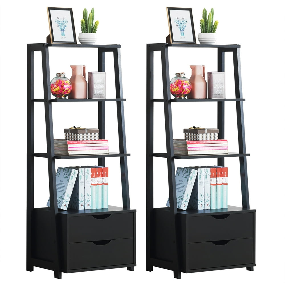 Costway Set of 2 Ladder Shelf 4Tier Bookshelf Bookcase Storage Leaning