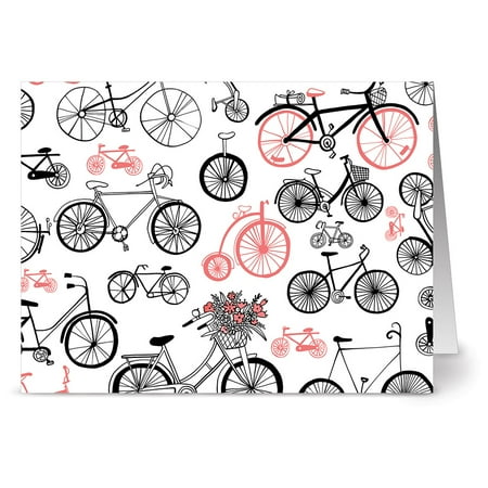 - 24 Note Cards - Coral Bicycle Motif - Blank Cards - Gray Envelopes Included