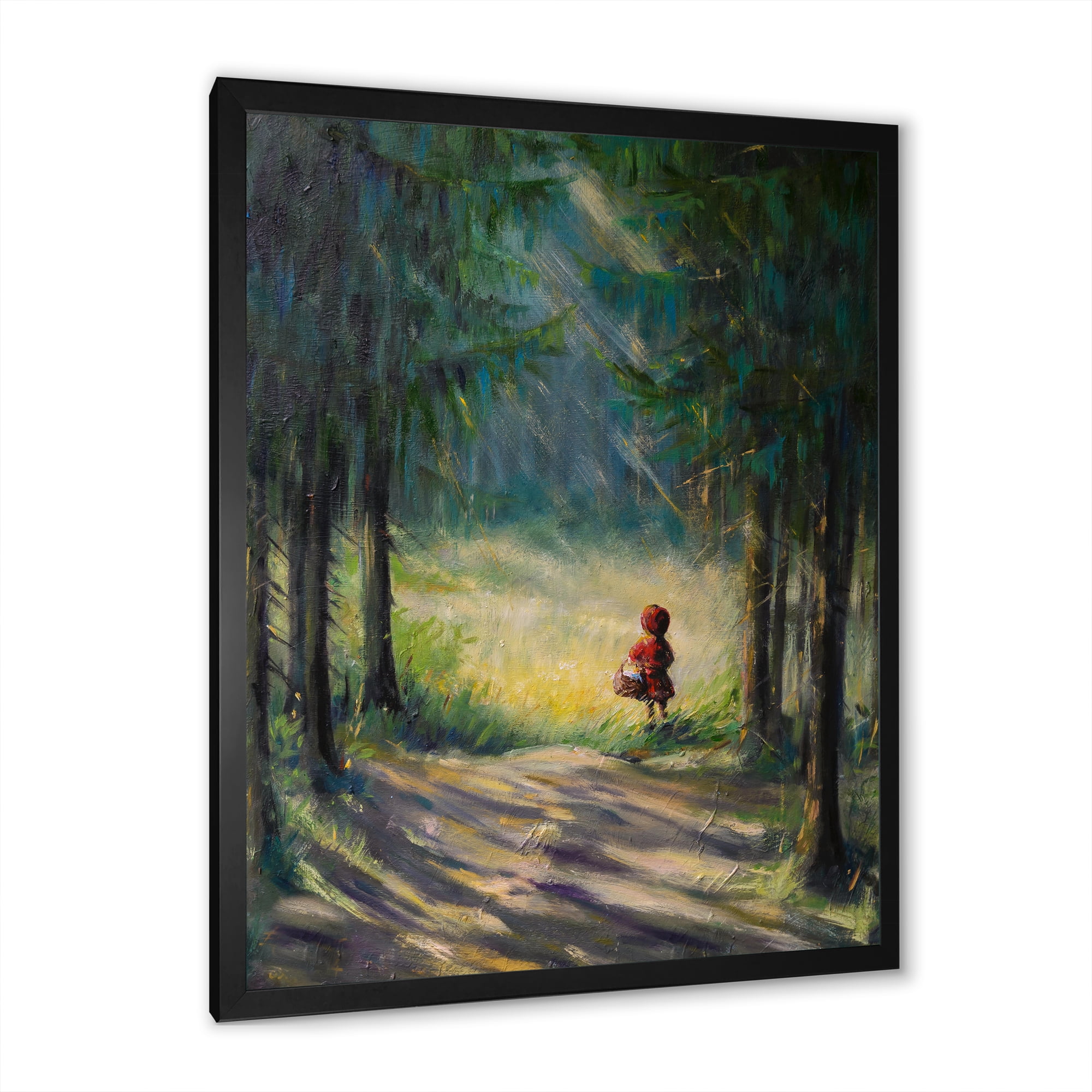 Designart 'Little Red Kid Riding Hood In The Woods' Traditional Framed Art Print