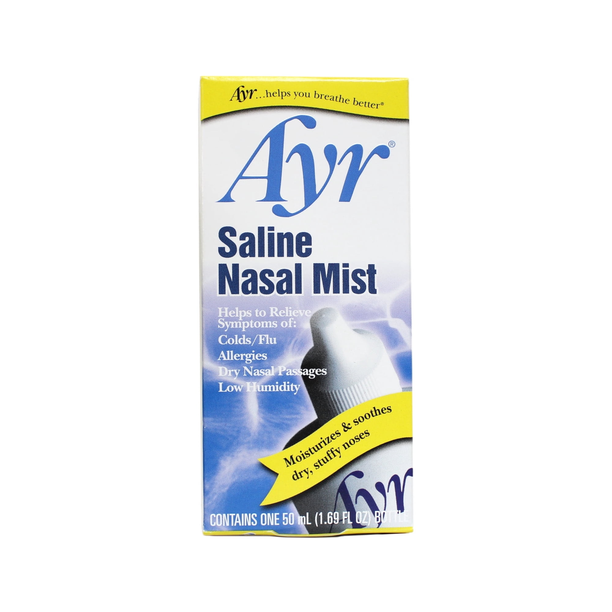 Ayr Saline Nasal Mist, Moisturizes & Soothes Dry Stuffy Noses, Helps Relieve Symptoms of Colds, Flu, Allergies, and Dry Nasal Passages 1.69 fl oz