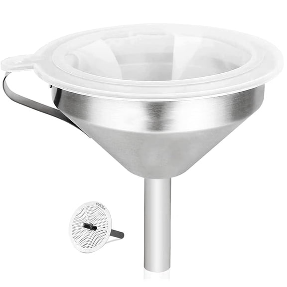 Vruelia 5.9 Inch 304 Stainless Steel Kitchen Funnel with 200 Mesh Food Filter Strainer for Transferring Liquids, Oil, Making Jam