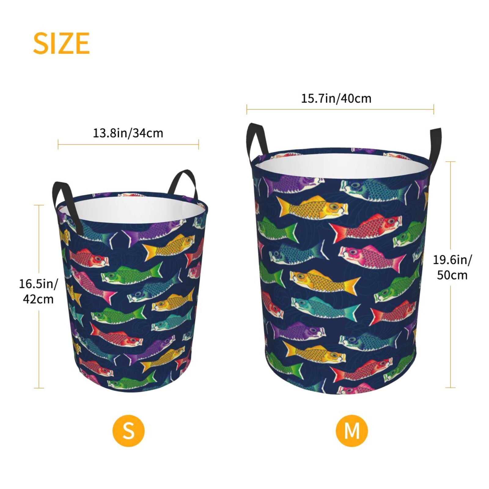 Large Laundry Basket with Handles - Colorful Carp Streamer 1 Kids Baby Dirty Clothes Laundry Hamper for Bedroom Aesthetic