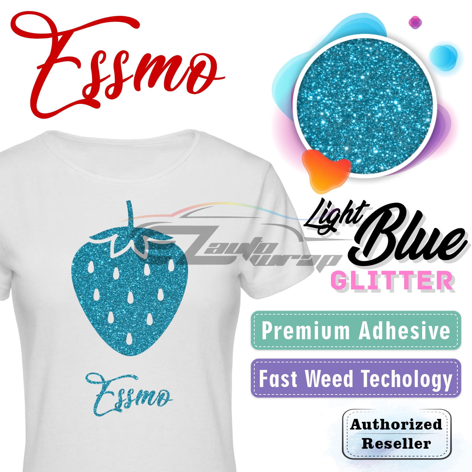 ESSMO Light Blue Glitter Heat Transfer Vinyl HTV Sheet T-Shirt 20" Wide Iron On Heat Press DG17 20"x480"