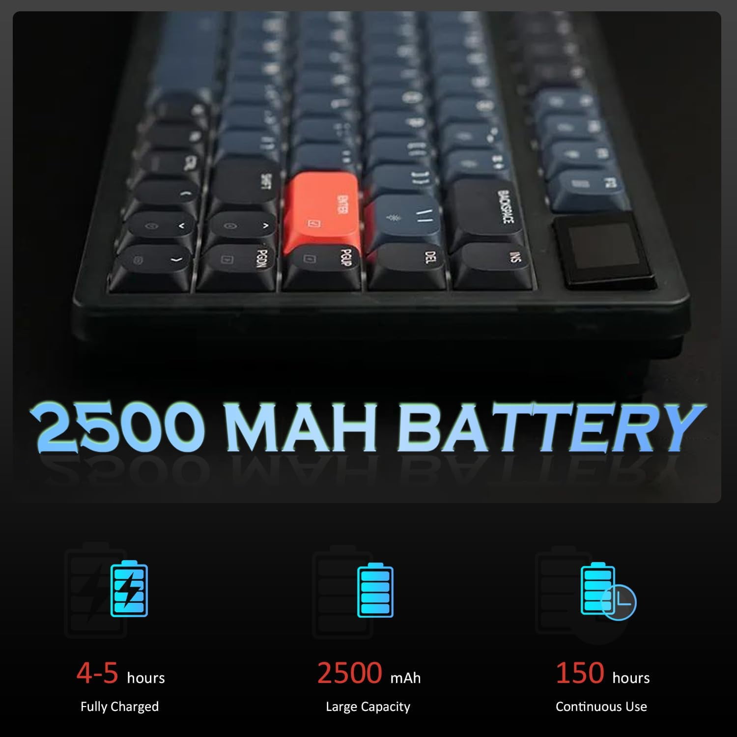 ATTACK SHARK Low Profile Mechanical Keyboard 75%,BT5.0/2.4G/Cable,PBT,White Backlit-Red Switch