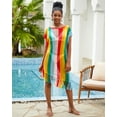 thumbnail image 5 of EDOLYNSA Colorful Stripes Printed Dresses Plus Size Crochet Dress with Tassel Bikini Cover Up See-Through Beachwear, 5 of 10
