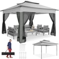 thumbnail image 3 of COBIZI Outdoor Canopy Gazebo 11x11 Pop up Gazebo Patio Gazebo with 4 Mosquito Netting Outdoor Canopy Shelter with 121 Square feet of Shade for Outdoor Lawn, Party, Garden, Backyard and Deck, Gray, 3 of 12