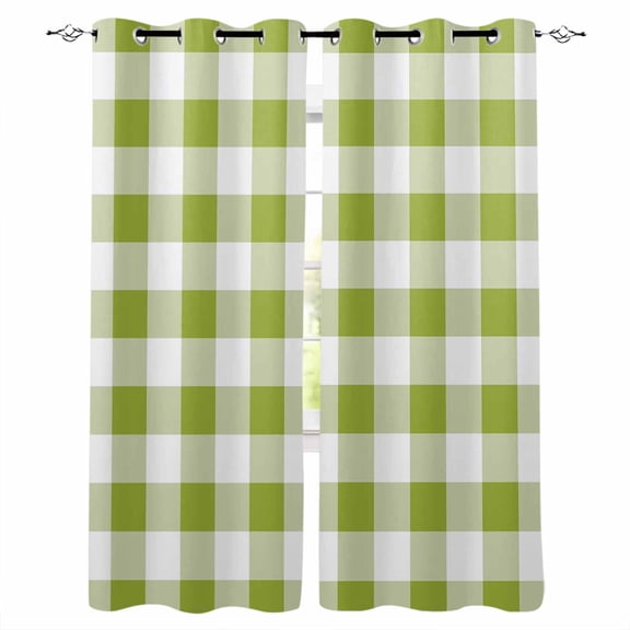 Green Plaid Blackout Curtains 63 Inches Long, Gradient Geometric Buffalo White Checkered Thermal Insulated Black Out Curtains, Darkening Window Curtain Drapes for Bedroom Living Room 52"x63" 2 Panels