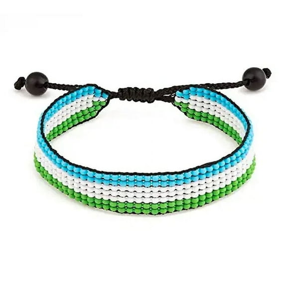 Sierra Leone Flag Bracelet: Adjustable Beaded String, Handmade Unisex Boho Jewelry