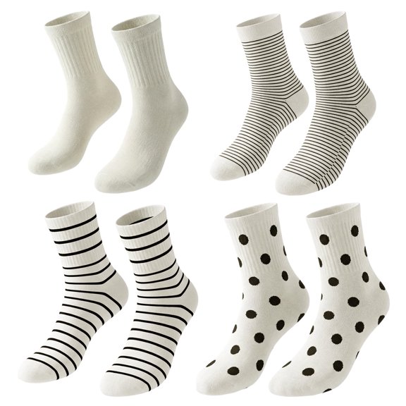 Tumao Women's Polka Dot & Striped Crew Ankle Socks Soft Thin Lightweight Breathable Casual & Athletic 4 Pack