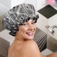 thumbnail image 5 of Shower Caps,White Geometric Diamond Striped Pattern Waterproof Shower Cap for Women 4 Pieces,Double Reusable Hair Cover for Shower PEVA Elastic Stretch Hem, 5 of 7