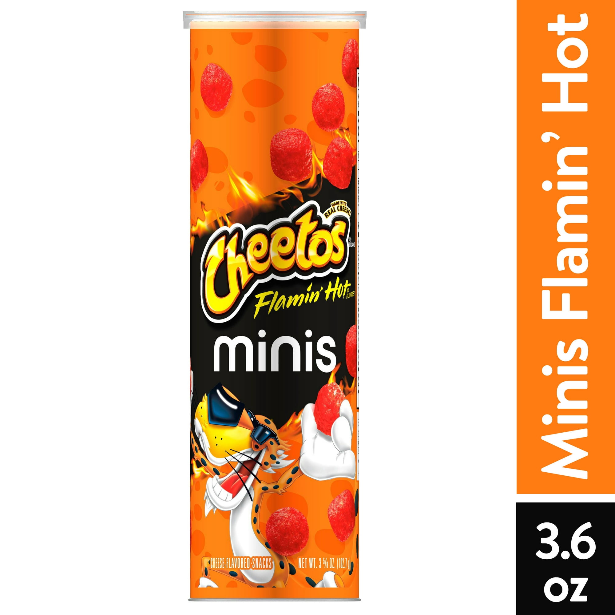 Cheetos Brand Minis Flamin’ Hot Cheese Flavored Canister, 3.625 oz (Packaging may vary) Pack of 2.