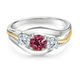 thumbnail image 2 of Gem Stone King 925 Sterling Silver and 10K Yellow Gold Round Pink Tourmaline and White Moissanite Ring for Women (0.98 Cttw, Available in Size 5, 6, 7, 8, 9), 2 of 4